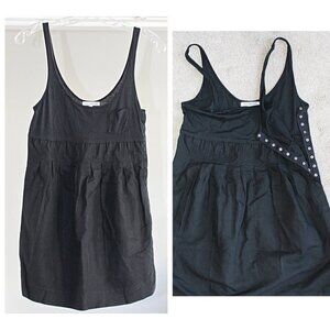 James Perse Mixed Media Tank with Side Snaps, Pleat Front - Black - sz 1 Small